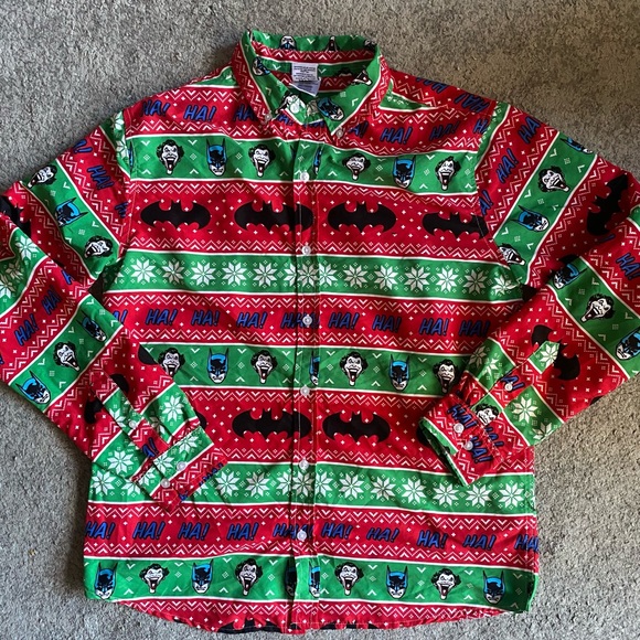 DC Batman Christmas Ugly Sweater Button Long Sleeve Shirt - Picture 3 of 7